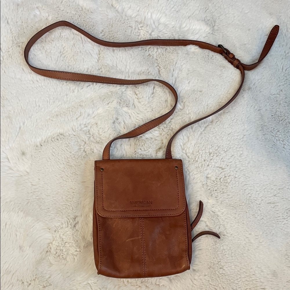 American Eagle Tan Leather Crossbody Messenger Bag